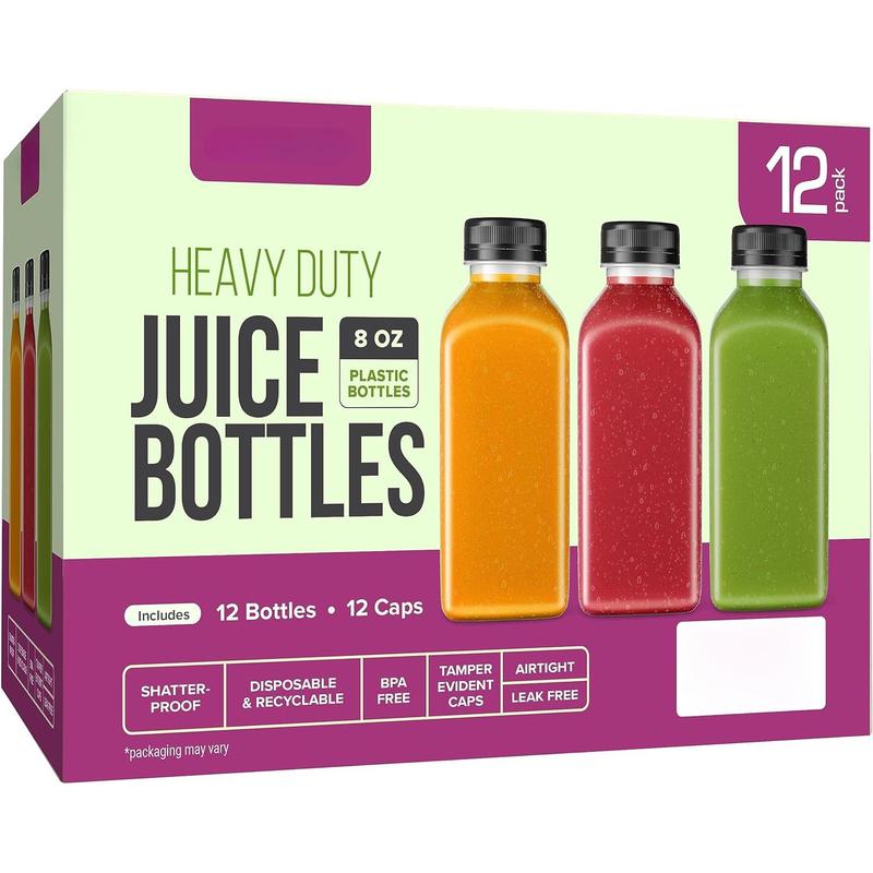 8oz Plastic Bottles With Caps - 12 Pack Plastic Juice Bottles For Juicing - Empty Juice Containers With Lids For Fridge -  Clear Mini Reusable Bottles With Lids - drink container