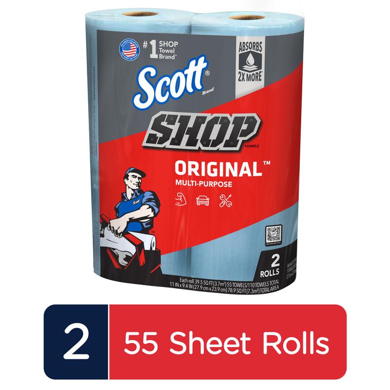 Scott Multi-Purpose, Shop Towel, 2 Rolls, 55 Sheets Per Roll (110 Total Sheets)