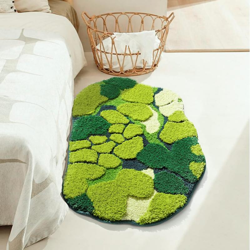 DEXDE Green Moss Bathroom Rugs Cute Leaf Bath Mat for Bathroom Non Slip Soft Microfiber Water Absorbent Aesthetic Green Bathroom Decor Boho Plush Rug for Shower, 32×20 Inch