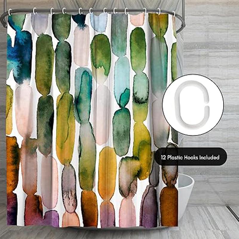 Colorful Print Shower Curtain, 1 Count Abstract Waterproof Shower Curtain with 12pcs Plastic Hooks, Bathroom Accessories, Shower Room Decor