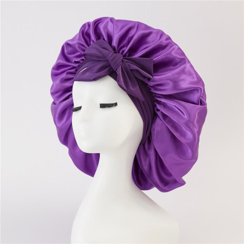 Black Color New Satin Sleeping Cap for Women Wide Elastic Band Shower Caps for Natural Long Curly Hair Bathroom Accessories