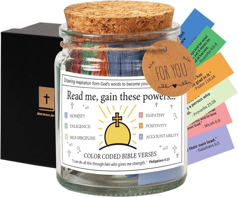 Glass Scripture Jar, Bible Verse Set, Room Accessory, Bedside Decoration, Spiritual Present for Church Events, Student Essentials,Bible Jar of Virtues bible stuff