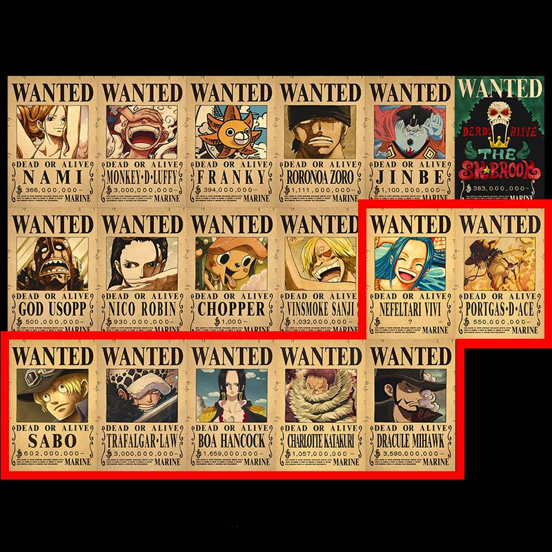 Anime OP Wanted Poster New World Luffy Poster Straw Hat Pirates Wanted Posters Set