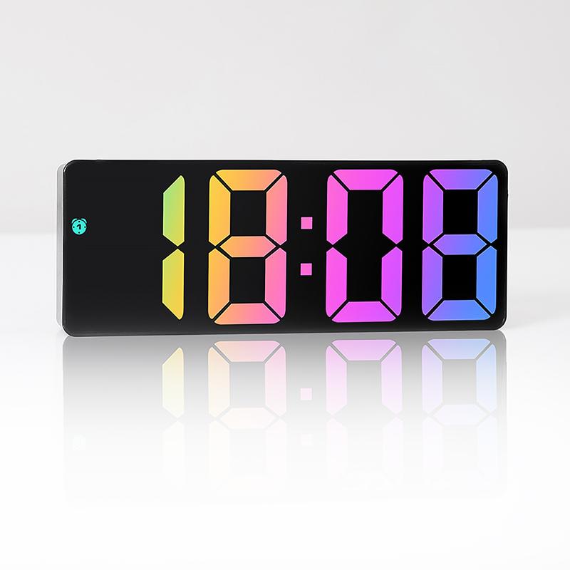 Digital Alarm Clock Colorful LED Electronic Clock USB Battery Operated Smart Desk Clock 12 24H Display 3 Adjustable Brightness 5 Modes Voice Control Snooze Function Reusable