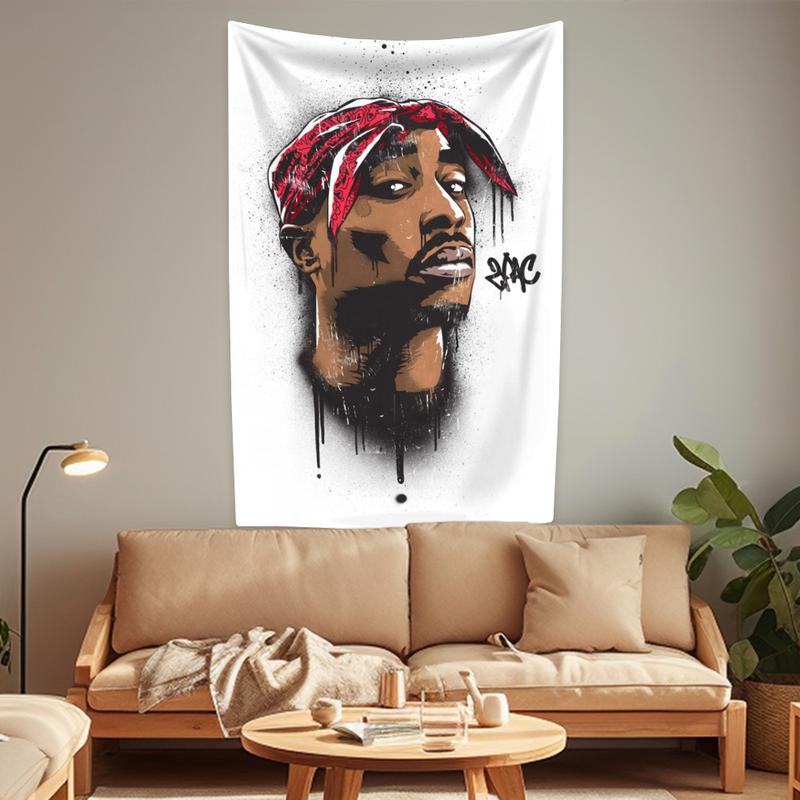 Rapper Tupac Tapestry Pop Singer Wall Hanging Bedroom Dormitory Background Cloth Home Decor Aesthetics Festival Gift