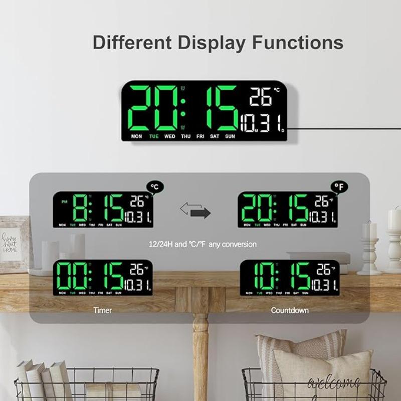 New Large Screen Alarm Clock, Simple LED Desktop Clock, Creative Large Size Desk Clock Hung Clock,Timing and countdown double analog multi-functional desk table clock digital led wall inteligente clock