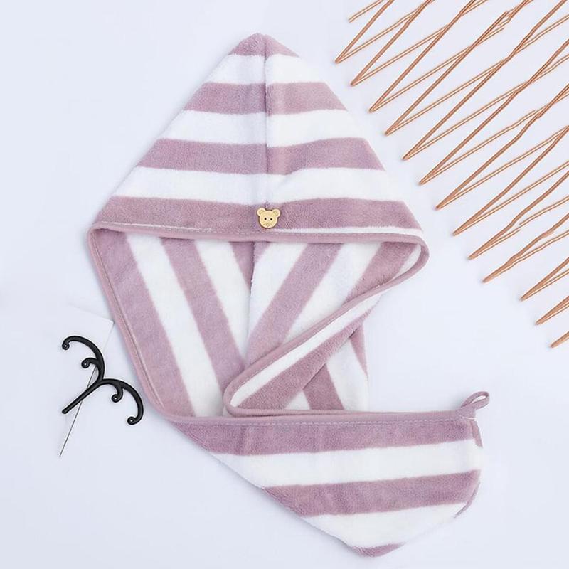 Random Color Hair Drying Towel, 1 Count Striped Pattern Hair Wrap Towel, Soft Absorbent Quick-drying Hair Towel Wrap, Hair Turbans for Wet Hair