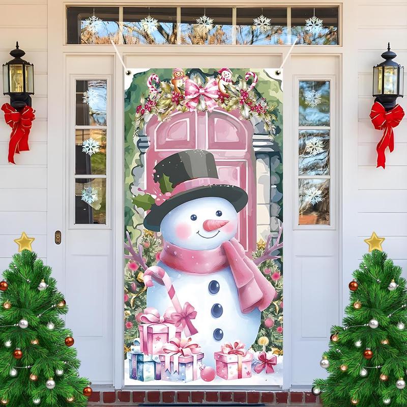 Snowman Pattern Door Banner, 1 Count Christmas Themed Door Hanging Banner with 4 Grommets, Festive & Party Supplies for Home Living Room Bedroom