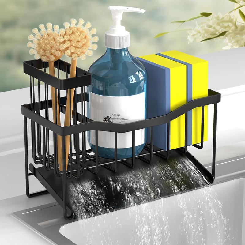 Kitchen Sink Drain Storage Rack, Multifunctional Sink Sponge Holder, Stainless Steel Kitchen Utensil Storage Organizer, Household Kitchen Accessories, Kitchen Gadgets