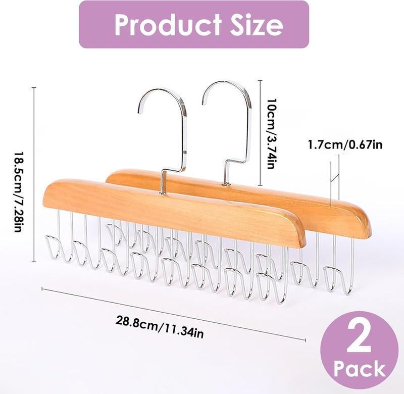 2 Pack Belt Hanger for Closet, Sturdy Wood Bra Hanger with 8 Hooks, 360Rotating Space Saving Hanger Closet Organizers and Storage for Dorm & Apartment for Belt, Tie, Tank Top, Bra, Scarf (Original)