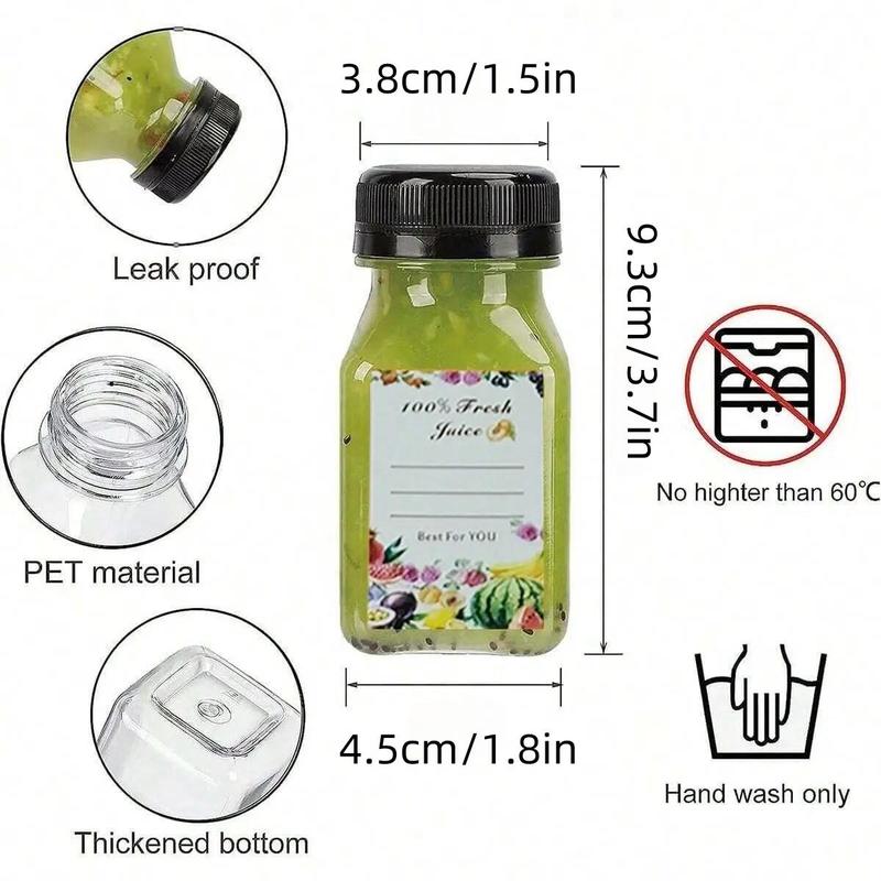 Clear Juice Bottle Set, Including 12pcs 4oz Juice Bottle with Lid, Label, Random Color Funnel & Brush, Beverage Storage Container for Home Kitchen