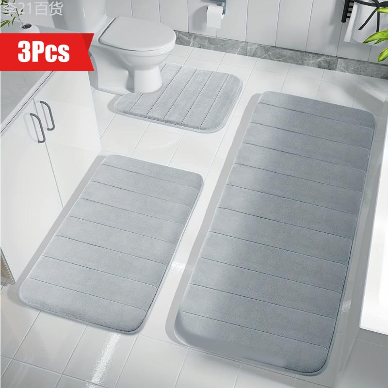 3pcs Extended Memory Foam Bathmat Set, Non-Slip, U-Shape Design, Cozy Bathroom Decor Rug Rectangle