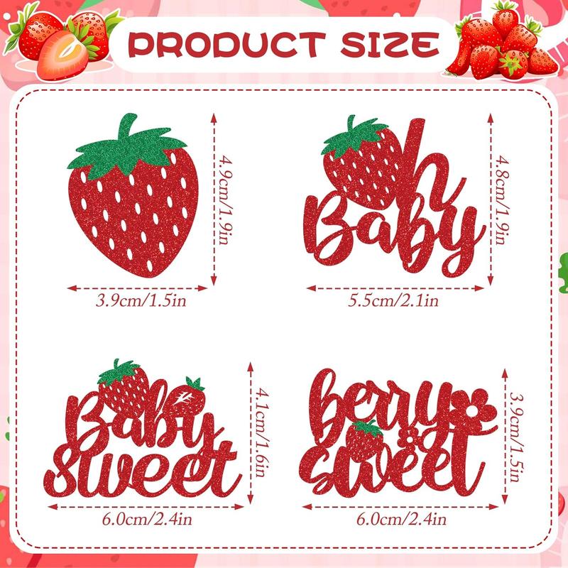 Strawberry Oh  Cupcake Toppers - 36 count Glitter Strawberry Shortcake Decorations Strawberry  Shower Decorations  Sweet Cupcake Toppers Strawberry Shortcake  Shower Cupcake Decor