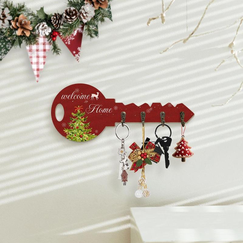 Christmas Themed Key Hook, 1 Count Welcome Home Letter & Tree Pattern Key Shaped Wall Decoration, Key Holder for Entrance Hallway Front Door