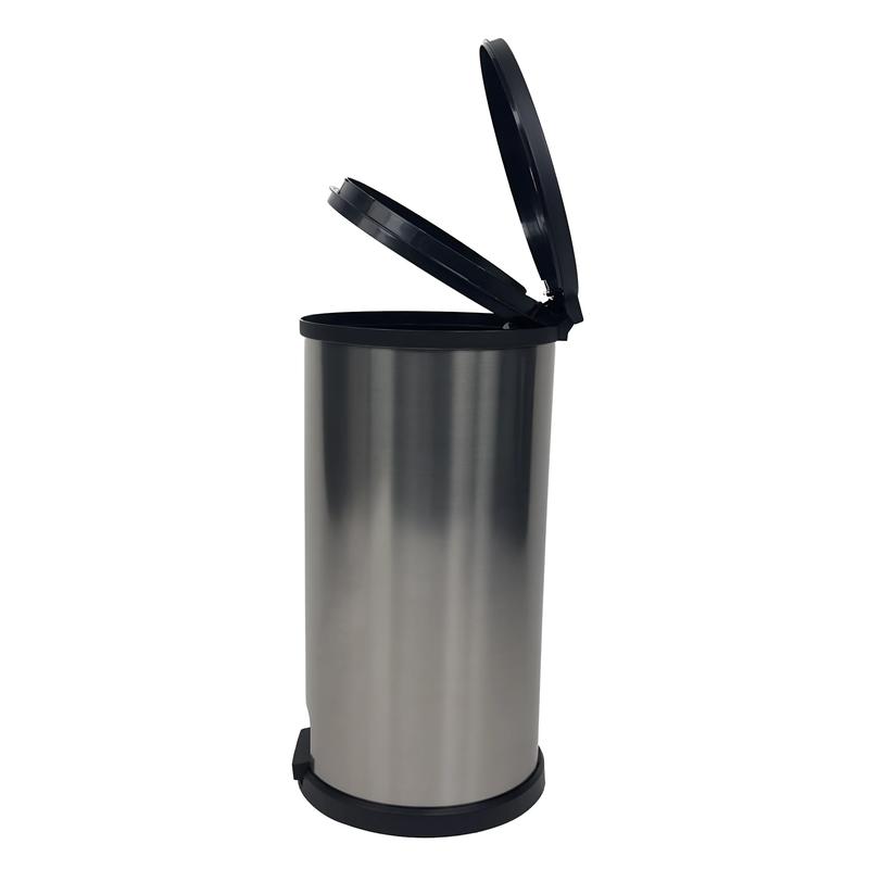 7.9 Gallon Trash Can. Plastic Round Step Kitchen Trash Can, Silver Stainless Steel