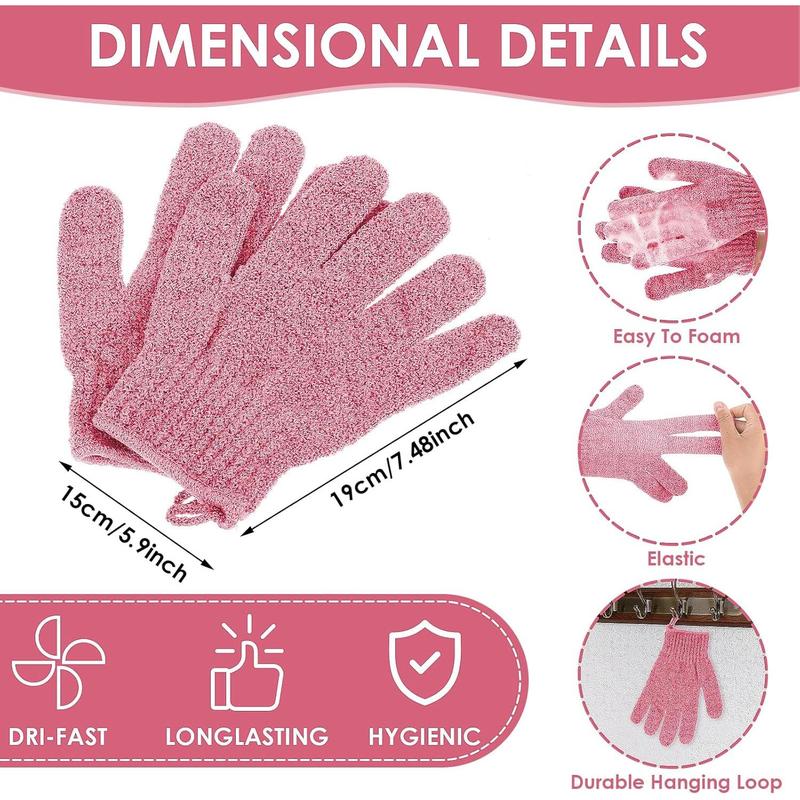 Exfoliating Gloves for Shower,  Loofah Bathing Gloves for Body and Face, Dead Skin Remover, Double Sided Microfibre Shower Body Gloves for Adults (Red)