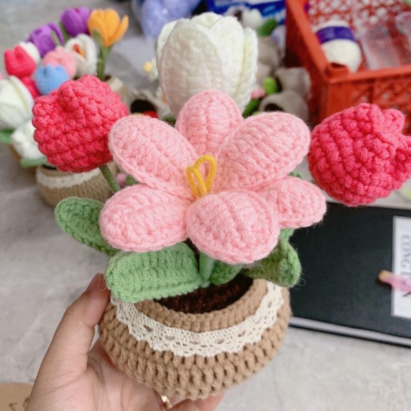 Crochet Flowers Pot Handmade | Decorative