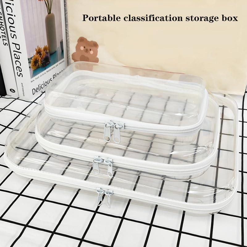 Clear Zipper Hard Bag, 1 2 3 Counts Transparent Hard Shell Zipper Box, Portable Waterproof Cosmetic Bag, Storage Container for Small Items Toys Cosmetics Stationery