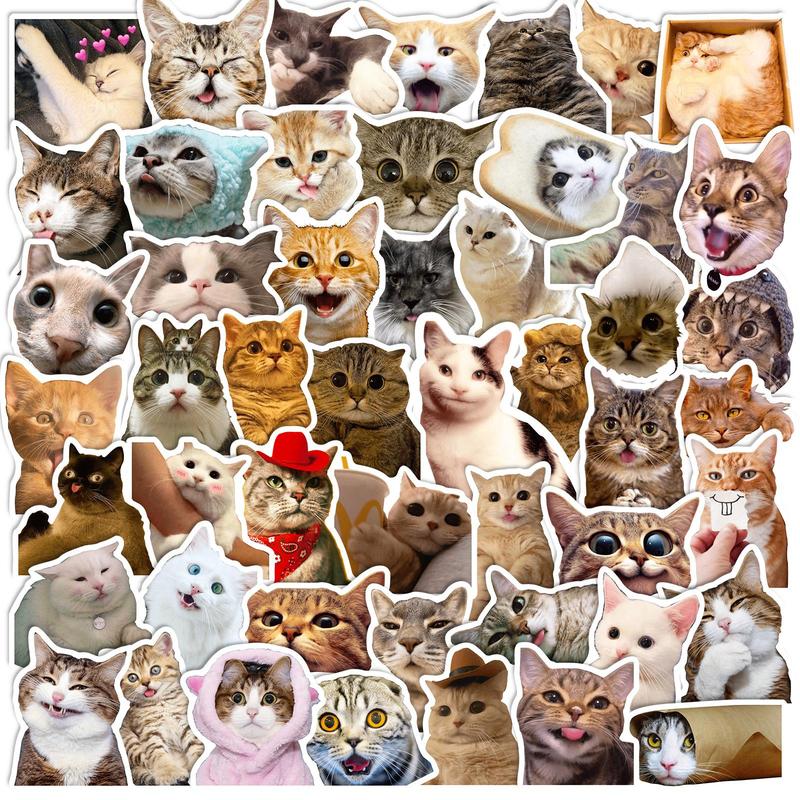 50pcs set Cute Cartoon Cat Pattern Sticker, Waterproof Decorative Sticker for DIY Scrapbook Water Bottle Toy