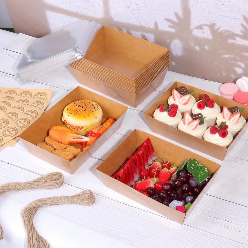 30 Pack Charcuterie Boxes with Clear Lids, 8x6 Inch To Go Paper Charcuterie Box, Food Disposable Containers, Charcuterie Board with Lid for Sandwiches, Strawberries, Cookie, Cake Slice, Cupcakes