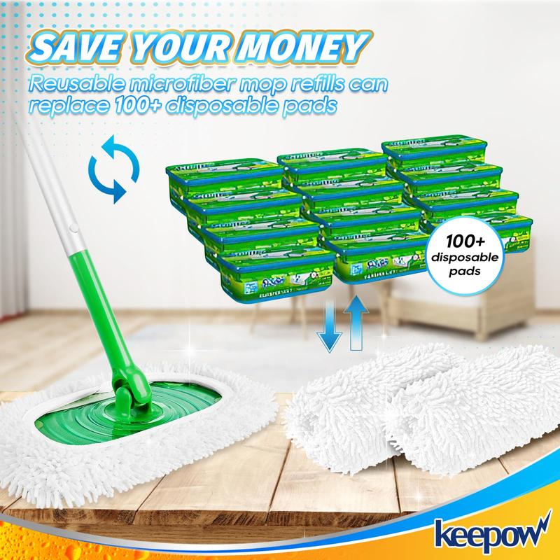 KEEPOW Reusable Microfiber Mop Pads Compatible with for All 10 Inches Swiffer Sweeper Mop 4 Pack (Mop is Not Included)