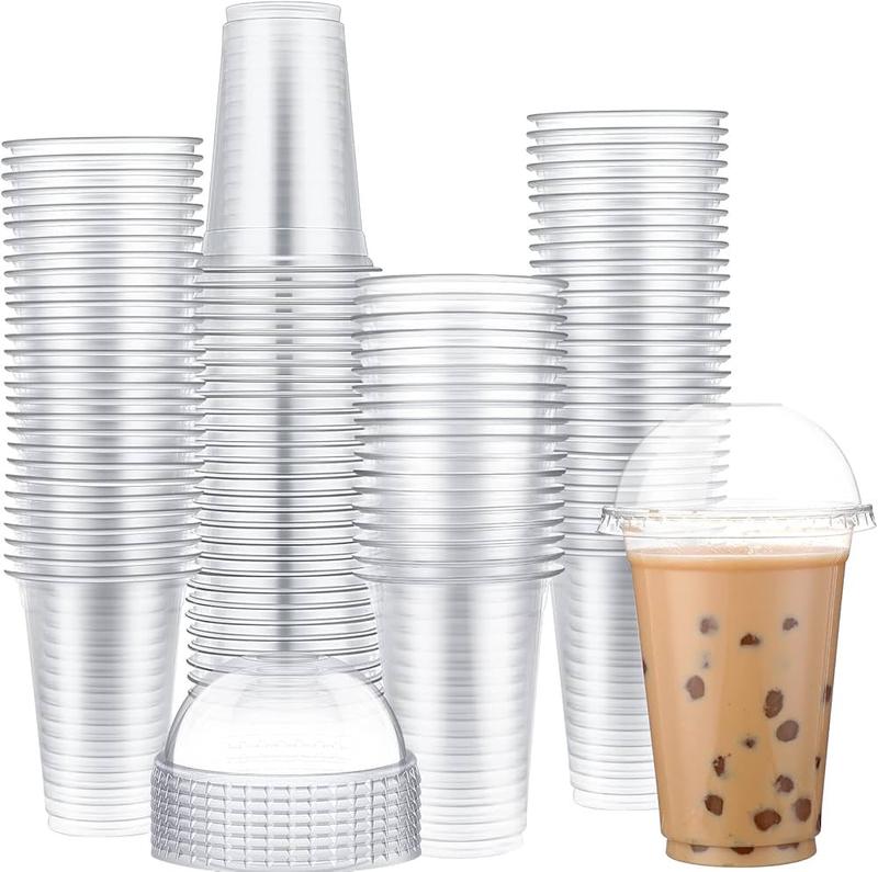 80 Pcs Clear Plastic Cups with Dome Lids 9 oz Disposable Dessert Cups Plastic Cups Clear Smoothie Cups Parfait Cups Disposable Party Cups with Lids for Ice Cream Cake Fruit Party Supplies Dr