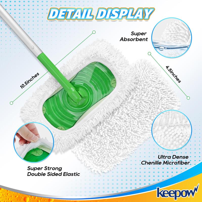 KEEPOW Reusable Microfiber Mop Pads Compatible with for All 10 Inches Swiffer Sweeper Mop 4 Pack (Mop is Not Included)