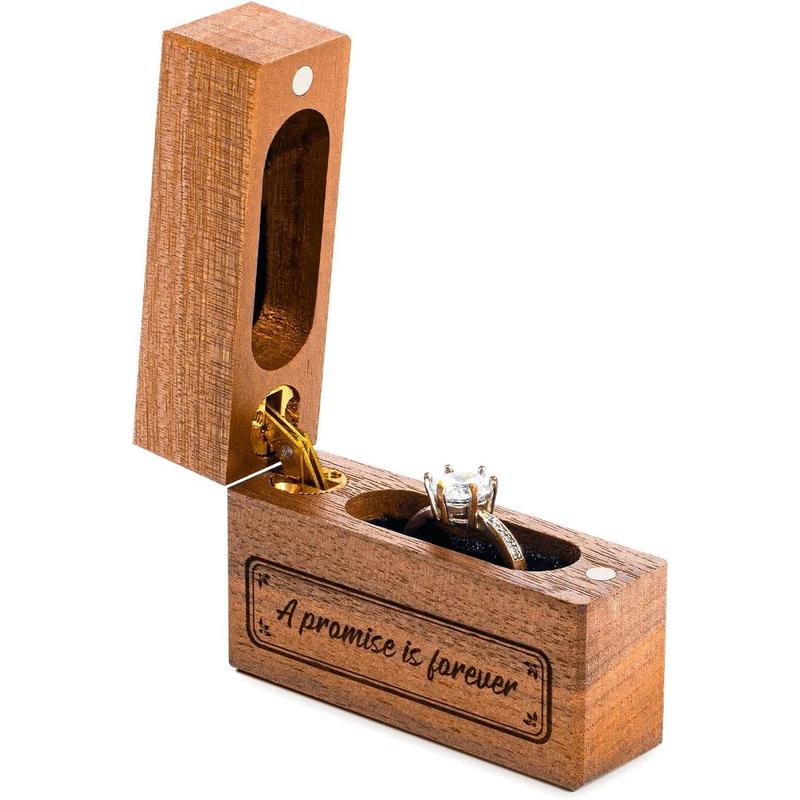 Wooden Engagement Ring Box Small Slim Flat Ring Case for Proposal,Wedding