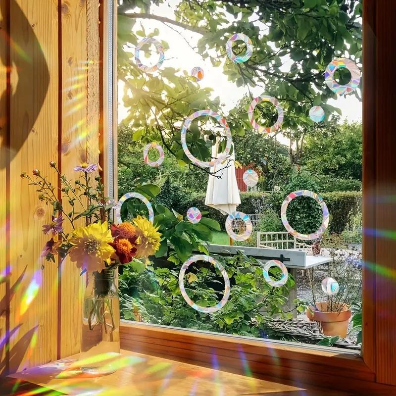 Christmas Round Sun Catcher Window Film, 1 Sheet Modern Static Cling Window Sticker, Bird Prevention Window Decal for Home Decor