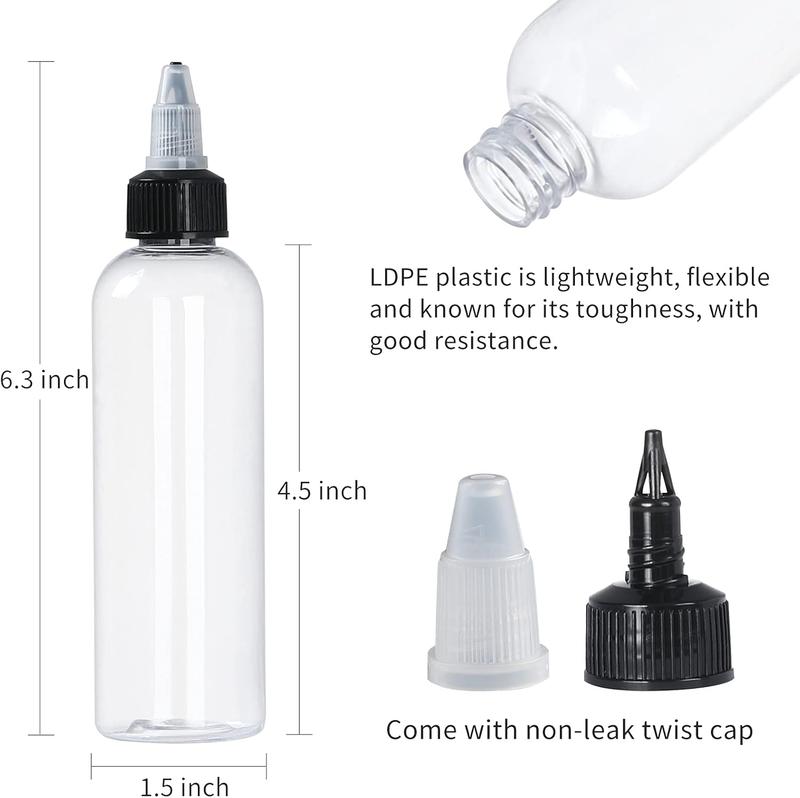 32 Pack 4oz Boston Dispensing Bottles Empty Round LDPE Plastic Squeeze Dropper Bottles Squeeze Bottles with Twist Top Cap for Liquids Oils Art Crafts Kitchen Household