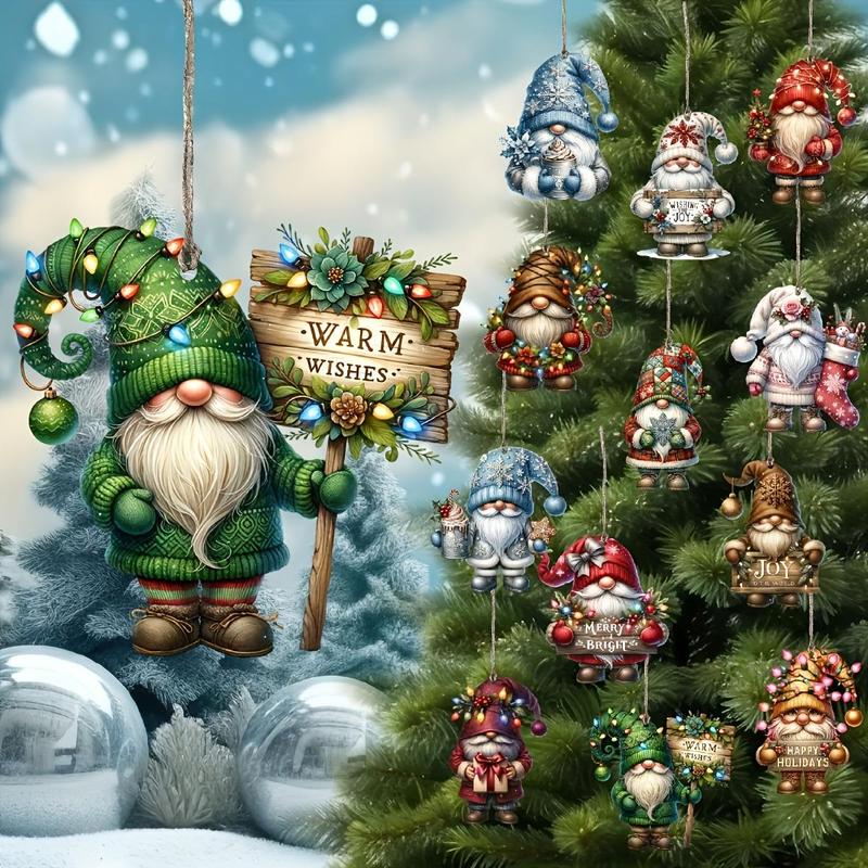 Christmas Gnome Ornament, 12pcs set Wooden Hanging Decorations, Christmas Party Decorating Supplies Christmas Tree Decoration