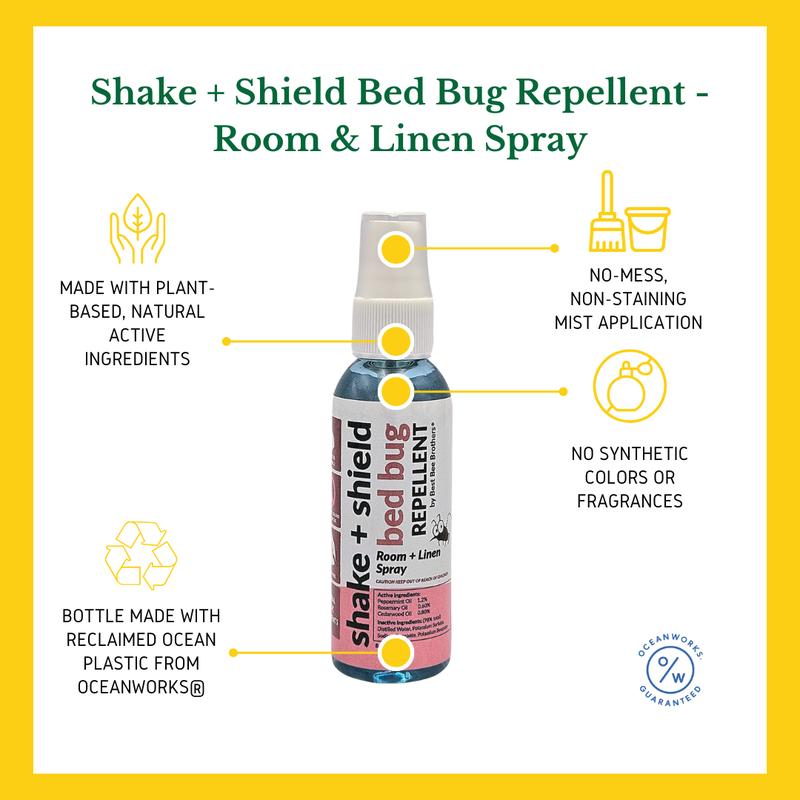 Shake + Shield Bed Bug Repellent Room and Linen Spray All Natural Active Ingredients 8oz