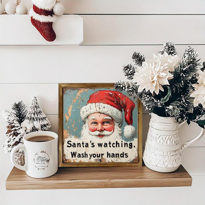 Vintage Santa Claus Design Wall Art, 1 Count Wooden Hanging Painting, Wall Decor for Home Living Room Bedroom, Christmas Decorations