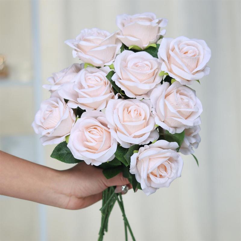 Artificial Rose Bouquet without Vase, 12pcs Faux Flower Bouquet, Decorative Flowers for Home Wedding Party Decor