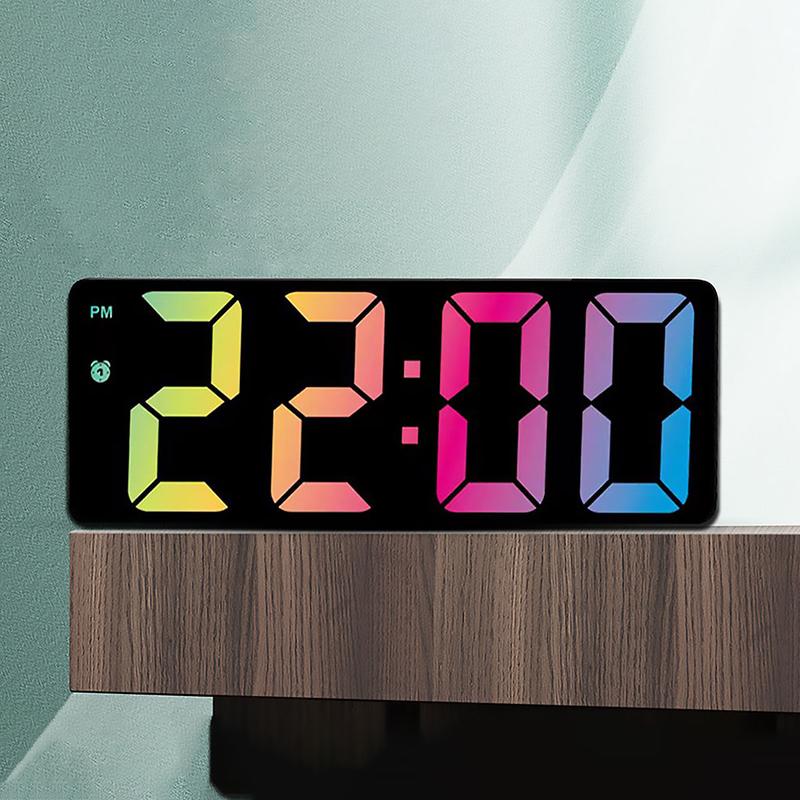 Digital Alarm Clock Colorful LED Electronic Clock USB Battery Operated Smart Desk Clock 12 24H Display 3 Adjustable Brightness 5 Modes Voice Control Snooze Function Reusable