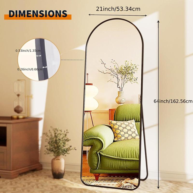 Full-Length Aluminum Arch Floor Mirror, HD Full Body Mirror for Bedroom and Living Room