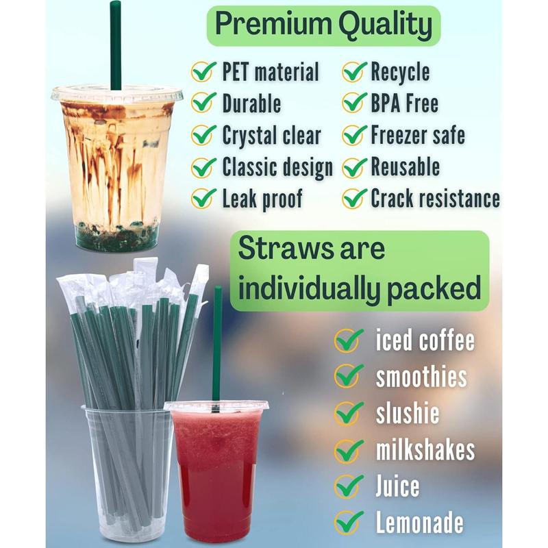 16 oz Clear Plastic Cups with Lids and STRAWS, Disposable Drinking Cups for Cold Drinks, Iced Coffee, Milkshakes, Smoothies, 25 Sets Pack