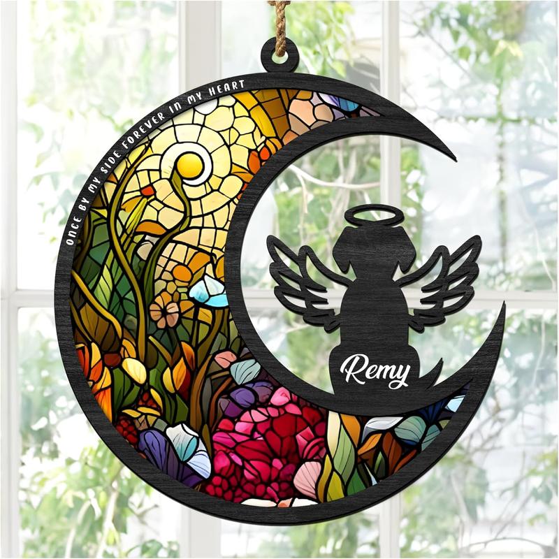 Cat Memorial Suncatcher for Windows Stained Glass,Pet Sympathy Gift to Memorialize The Loss,Unique Angel Cat Statue Suncatchers with Personalized Decorations dragonfly clip repel bugs