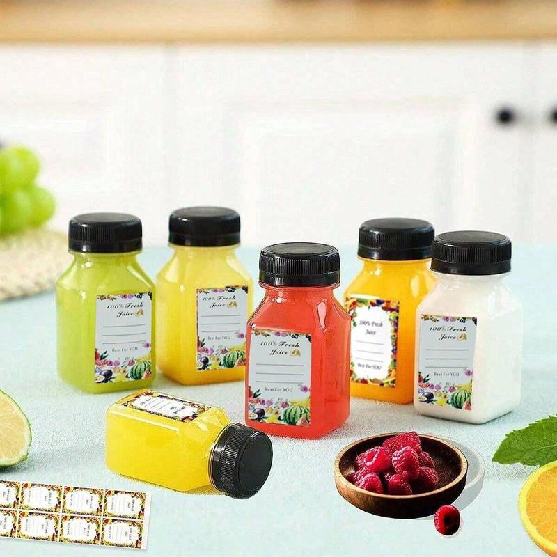 Clear Juice Bottle Set, Including 12pcs 4oz Juice Bottle with Lid, Label, Random Color Funnel & Brush, Beverage Storage Container for Home Kitchen