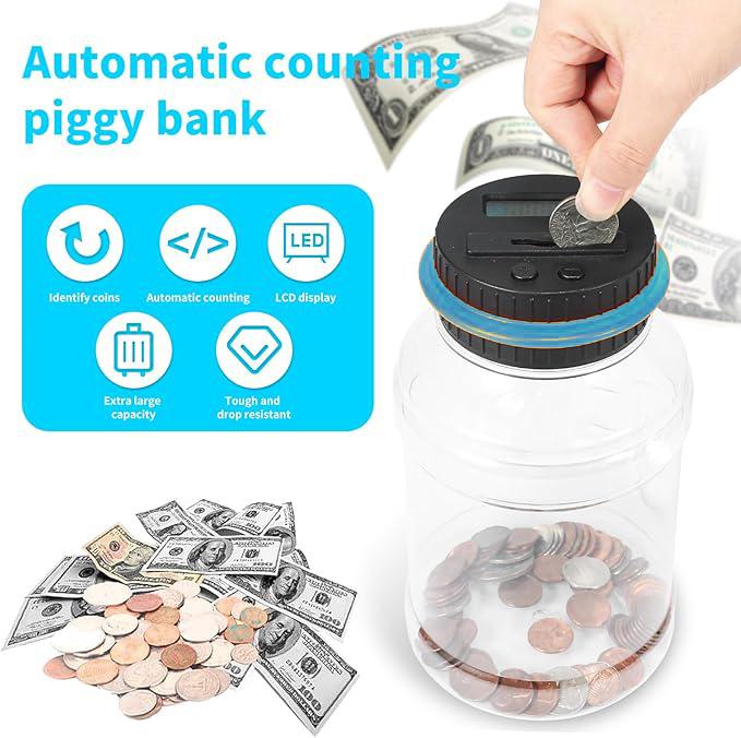 Large Piggy Bank,Digital Coin Bank,Digital Coin Counting Bank with 1.8L Capacity, Great Coin Bank Money Jar for Adults Kids with Saving Goals,Bank for All US Coins (Blue),Powered by 2AAA Battery (Not Included)