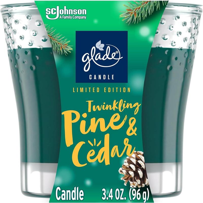 Glade Candle Jar, Air Freshener, Twinkling Pine & Cedar, Limited Edition Scent, 3.4 Oz