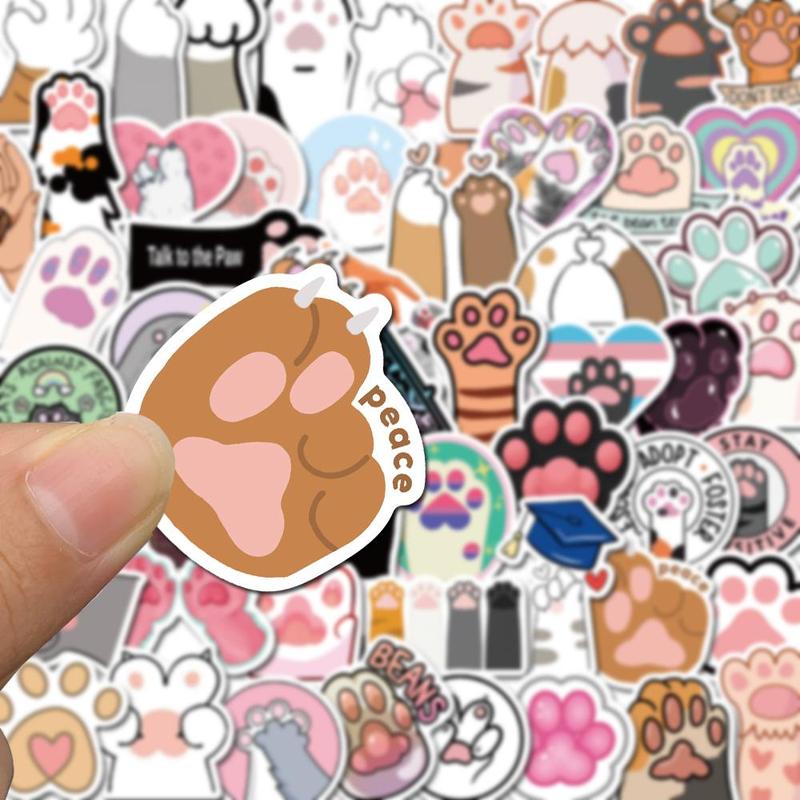 Cartoon Cat Paw Pattern Sticker, 61pcs set Cute Self Adhesive Decor Paper, Decor Sticker for Gift Greeting Card Water Bottle Laptop Phone