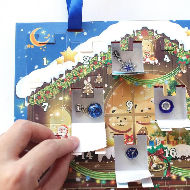 2024 Christmas Advent Calendar, DIY with 2 Creative Fashion Bracelet 24 Charm Ornaments, Countdown Blind Box Surprise Gifts for Daughter Child Girls Teenager Kids and Women