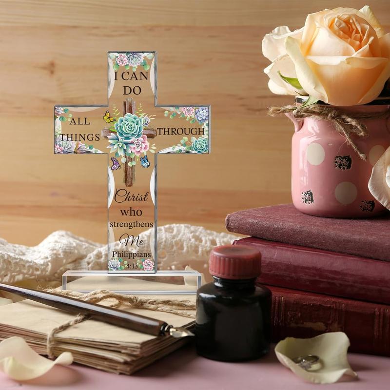 Acrylic Christian Standing Cross Inspirational Gifts with Bible Verse and Prayers Sunflower Religious Scripture Gifts Decor Ornaments