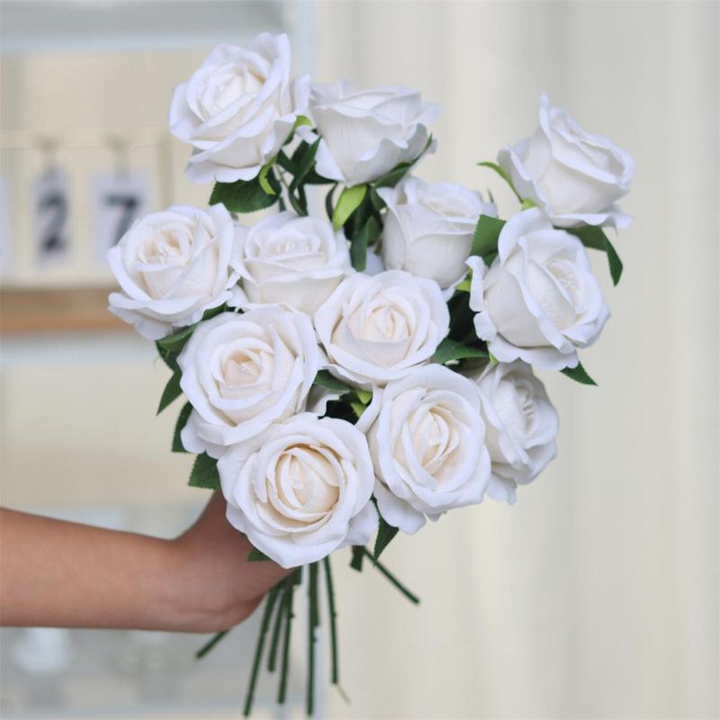 Artificial Rose Bouquet without Vase, 12pcs Faux Flower Bouquet, Decorative Flowers for Home Wedding Party Decor