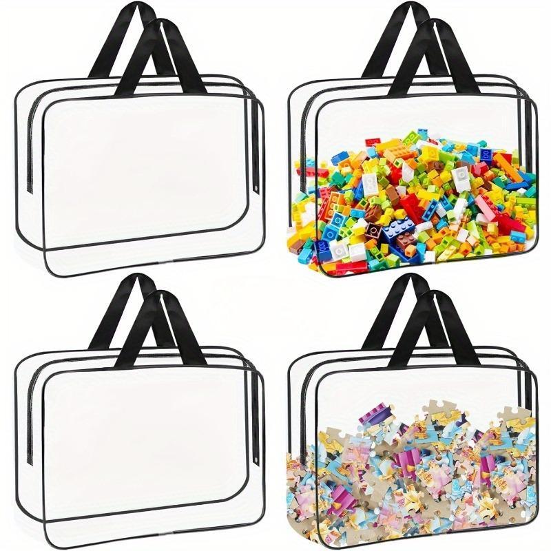 Transparent Toy Storage Bag, 4 Counts Large Capacity Zipper Toy Storage Bag, Multipurpose Travel Case  Storage Tote  for Building Blocks, Puzzles, Student Books