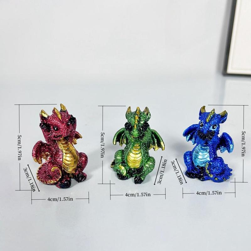 Cute Dragon Design Resin Ornament for Room Decor, 3 Counts Mini Dragon Statue, Creative Cute Cartoon Dragon Ornaments, Shiny Mini Baby Dragon Statue, Resin Home Decor, Boyfriend Gifts