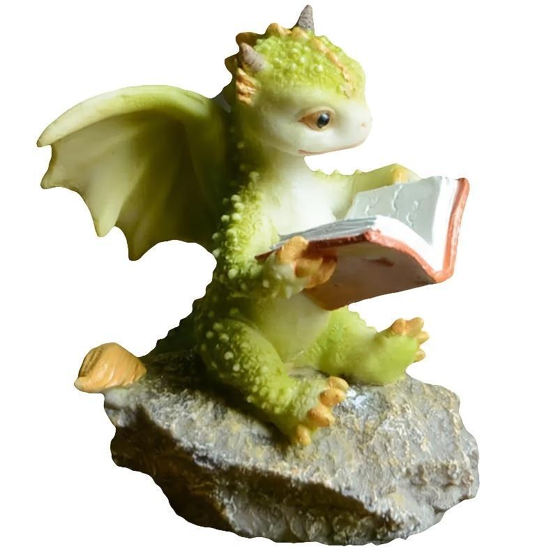 Dinosaur Reading Book Design Resin Sculpture, 1 Count Cute Animal Design Desktop Decorative Ornament, Desktop Decoration for Home Office Dormitory, Home Decor