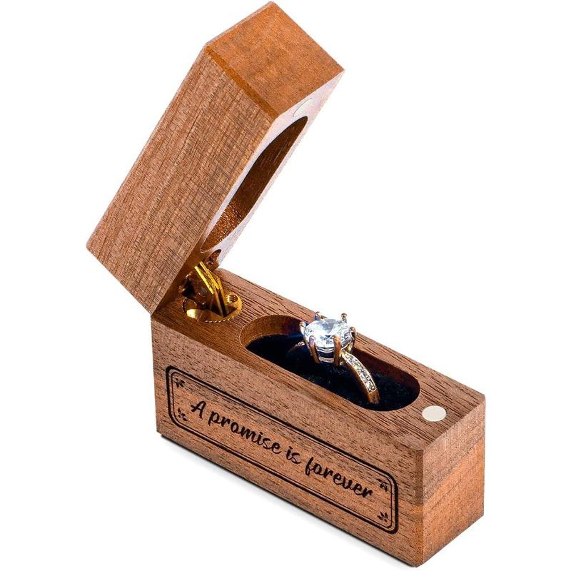 Wooden Engagement Ring Box Small Slim Flat Ring Case for Proposal,Wedding