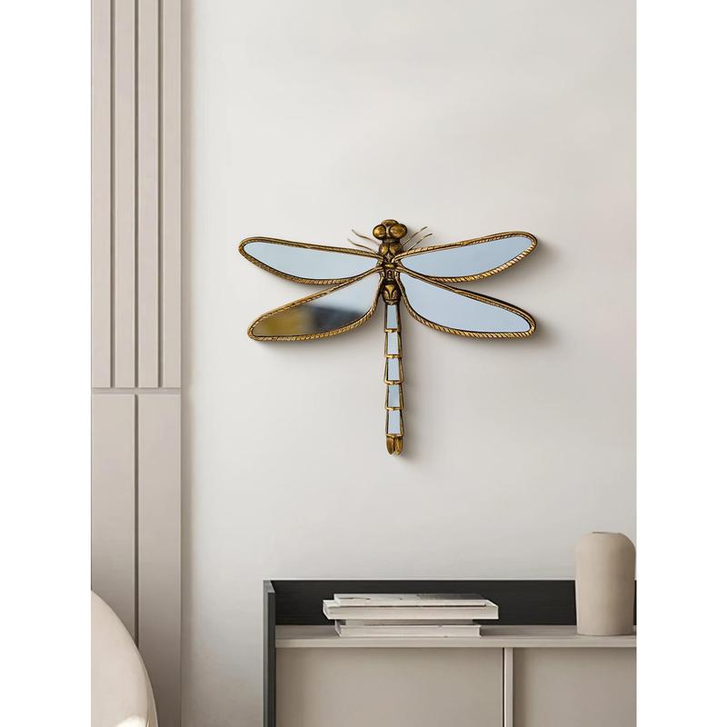 1pc Large 3D Dragonfly Resin Mirror Wall Decoration – Retro Hanging Decor for Living Room or Bedroom, Perfect Housewarming Gift